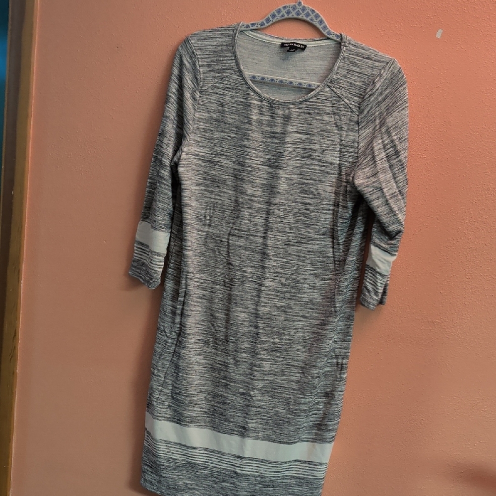 Hilary Radley Light Gray Knit Dress with White Stripe Detail